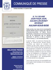 Il y a 120 ans jour pour jour, AULNAY-LÈS-BONDY devenait AULNAY-SOUS-BOIS